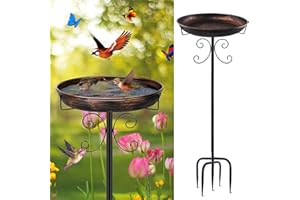 BringLuck2U Bebedero para pájaros de pie, Comedero Pajaros Exterior con Pie, Bebedero para Pájaros de Metal, Baño de Pájaros Exterior Regulable en Altura, Decoración de Jardín,Resistente al Invierno