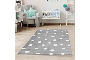 ‎JIMRI Jimri Kinderteppich DOTS l Pünktchen Gepunktet l Öko-Tex Siegel | Farbe: Beige Blau Rosa | Kinderzimmer/Jugendzimmer (Grau, 80x150 cm)