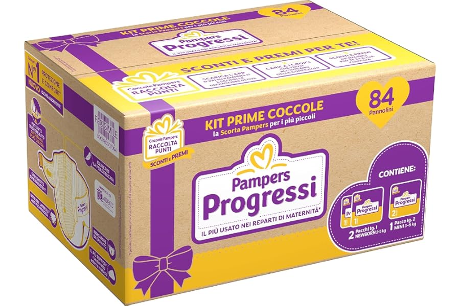 Pampers Progress Size 1 and 2, First Days, Soft and Breathable, with Wet Indicator, Gentle Protection for Babies, First Pamper Kit, Neo Mum Gift, 84 Nappies Newborn
