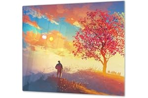 CONCEPT CRYSTAL Couvre-cuisinière à induction – Planche de cuisine en verre trempé – Couvre-plaques de cuisson – UNE PIÈCE (60x52 cm) ou DEUX PIÈCES (30x52 cm chacune); D13 Série D'art: Dessin 39