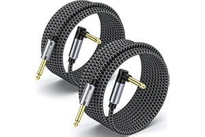 NUOSIYA 6.35mm TS Gitarrenkabel,90 Grad 1/4" Stecker Stereo Instrumentaenkabel,6.3 Klinke Guitar Kabelmit E Gitarre, Bass, Schlagzeug, Verstärker, Mischpulte, Tuner, Lautsprecher（2M,2Pack）