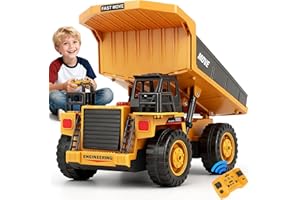QIQUBOX Ferngesteuerter Muldenkipper LKW 2.4GHz RC Baufahrzeug für Kinder mit Licht & Sound, 9-Kanal Kipplaster Spielzeugauto, Geschenk für Jungen Mädchen ab 3 4 5 6 7 Jahren