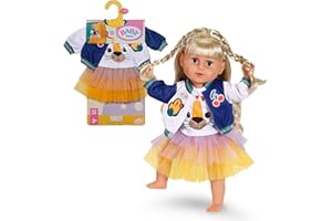 BABY born Tutu-Outfit - Mit Buntem Tutu-Rock, T-Shirt & Jacke im College-Stil - Hochwertiges Puppenzubehör - Kleidung geeignet für Puppen der Größe 43 cm