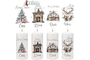 Joxessaien 2er Set Advent Kerzen Tattoo 6-8cm | Advent Zahlen Sticker mit Hirsch & Weihnachtsbaum | Kerzenaufkleber für Stumpenkerzen Weihnachten