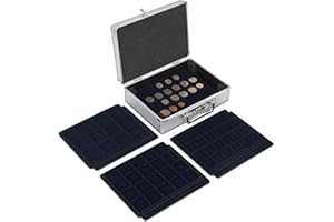 MATANA Wysokiej jakości aluminiowe zamykane pudełko do przechowywania przedmiotów kolekcjonerskich, z 6 tacami na ponad 100 cennych monet, z tacami wyłożonymi tkaniną