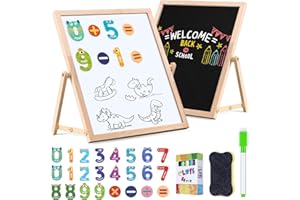 QASUN Toys for 2 3 4 5 Year Old Girls Boys Gift,Educational Toys for 2-8 Year Olds，Wooden Easel Kids Double Sided with Magnetic Whiteboard and Blackboard for Children,Art Easel for Toddlers 3-12