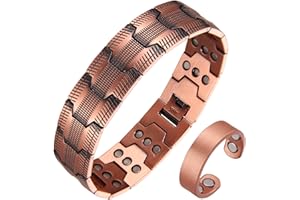 BioMag Copper Bracelet and Ring Set for Men, 3X Strength 99.99% Pure Copper Magnetic Jewelry with Powerful Magnets, Adjustable Wristband with Removal Too l& Jewelry Gift Box(Armor Design & Copper)