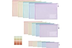 Havnidy Zestaw plastikowych portfeli, 15 szt. torebek na zamek błyskawiczny, format A4 + A5 + A6, zamek błyskawiczny, siatkowy portfel na dokumenty, portfele z zamkiem błyskawicznym do szkoły, biura,