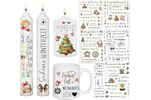 ROEOWENE 6 PCS Kerzentattoos Weihnachten,Wasserschiebefolie Kerzen Tattoos,Rub on Sticker Kerzenfolie DIY Kerzensticker für Keramik, Kerzenaufkleber für Kerzen Dekorieren Kerzentatoos,Schwarz + Braun