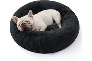 BEDSURE Katzenbett waschbar Flauschiges Hundebett - Ø 70 cm Katzenschlafplatz für Katzen und Hunde, plüsch Katzenkissen rund Kuschelbett, Dunkelgrau
