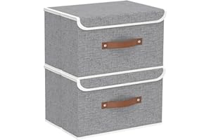 Yawinhe Storage Boxes with Lids 2 Pack, Collapsible Bin with Handle, for Organizing Clothes, 33x23x20cm, Grey, SNK018GYS-2