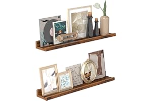 VASAGLE Vägghyllor, set med 2 väggmonterade flytande hyllor, 60 cm breda, upphöjda kanter, för bildramar, dekoration, kryddor