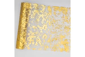 Sevenpers 5M x 28cm Christmas Glitter Gold Table Runner for Gift Floral Wrapping DIY, Birthday Party, Wedding and Banquet, Festive Table Runner Decorations