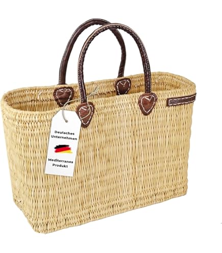 Kobolo Mandtas boodschappentas gevlochten tas strandtas - lederen rand
