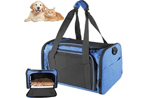 GOEDCH Transportväska för katt hund: Vikbar liten kattväska hund transportväska, katt och hundtransportbur andningsaktiv med axelrem för bil, flygplan och resor 40 x 25 x 25 cm