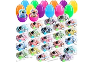 JOISHOP 12pcs Easter Eggs Filled with Cars, 24pcs Mini Easter Pull Back Cars Refilled Plastic Easter Egg Racing Vehicles for Easter Egg Hunt Easter Party Favors for Kids