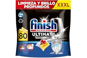 Finish Powerball Ultimate Infinity Shine, pastillas para el lavavajillas con poder quitagrasas y protección del cristal, aroma limón, 80 Pastillas