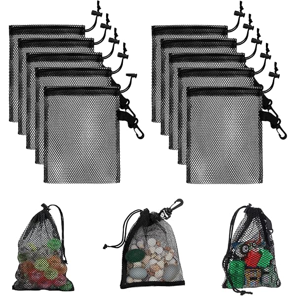 Lot De 2 Sacs Filet Noirs 24x65 Cm – Nylon Résistant Et Respirant – Pour Masque, Tuba Et Palmes – Plage Et Voyage