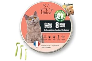 Ubica® Zeckenhalsband für Katzen - Flohhalsband Katze - Zeckenschutz - Flohmittel Katzen - Formel mit ätherischen Ölen (Pfefferminze) - 100% WASSERDICHT 3 Zeckenklammern Gratis