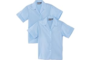 HEYKING Blue Max Banner Girl's Revere Twin Pack Short Sleeve School Blouse, Blue, 28" Chest