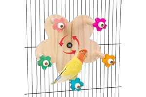 TeTupGa Wooden Parrots Ferris Wheel Toy with Perches, Bird Toy Rotating Perch Toy, Hanging Bird Stand Cage Accessories for Parakeet Parrot, Cockatiel, Budgerigar,Conure, Lovebirds