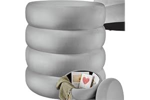 TecTake® Pouf Contenitore, Sgabello Imbottito con Rivestimento Effetto Velluto, Stile Scandinavo per Camera e Salotto - Grigio, Ø 42 x 47 cm
