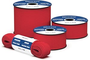 Brotree 550 Paracorde 4mm 30m Corde 100% Polyester Type III 7 Brins pour Bracelet, Artisanat, Extrieur, Survie - Rouge