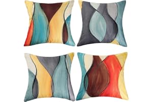 ETOLISHOP Fundas Cojines de Lino de Algodón Fundas Cojines de Arte Abstracto Colorido Cojines Decorativos para Sofá Sala de Estar Dormitorio Cojines Decorativos para El Hogar Juego de 4