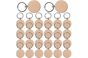 FENGQQKJ 25 llaveros redondos de madera en bruto con mosquetón, DIY llaveros de madera escribibles para tallado y decoración