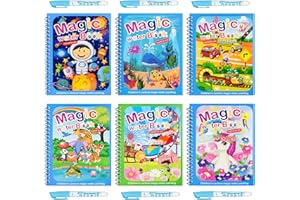 MINISOISO Livre Magique à L'eau,6 Pièces Livre de Dessin Magique de L'eau avec Stylo à L'eau,Livre de Coloriage Magique à L eau Réutilisable pour Enfants 2 3 4 5 6 Ans,Tout-Petits, Cadeau de Noël,A