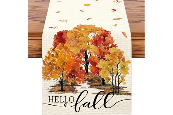 Artscope Hello Fall bordslöpare höst tacksägelse semester med höst skogsmönster säsongsbetonade kök matbord löpare dekoration för hem höst fest dekor 40 x 300 cm