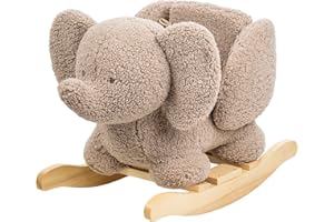 Nattou Schaukeltier aus weichem Teddy-Stoff, Schaukeltier Elefant, INKL. Sicherheitsgurt, Fröhliches Hin- und Herschaukeln, Ca. 60 cm, Lapidou, Polyester/Holz, Taupe