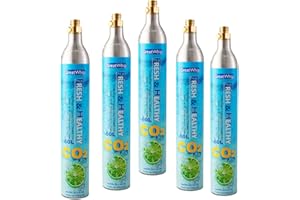GreatWhip 60 Liter CO2 Gas Cylinder, Compatible with SodaStream, Aarke Screw In Carbonators, 14.5 oz Thread Refill Cartridges, Making Fizzy Carbonated Sparkling Water, 5 Pack