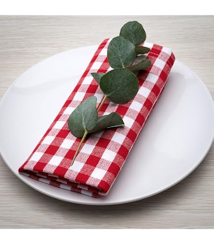 Servilletas De Tela FILU - 8 Unidades De Algodón 100% - 45x45 Cm - Diseño Escandinavo Cuadros Verde Oscuro Y Blanco - No Encoje Y No Destiñe
