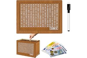 QOBOBO Spardose mit Zähler, Wiederverwendbare 5000 Euro Sparbox mit Zahlen Ankreuzen Spardose Holz, Sparbüchse für Erwachsene Mädchen Jungen Geburtstag Gefälligkeiten