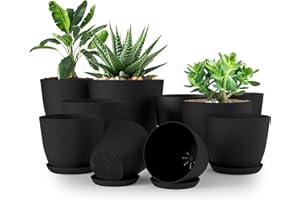 Utopia Home Lot de 10 Pots de Fleurs 18/17/15/13/12 cm Plantpot avec Soucoupe pour la Cuisine, Le Balcon, Les Plantes de Jardin, Les Pots de Fleurs de pépinière pour l'intérieur Noir.