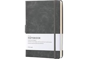 Colorage Lined Notebook - Thick Classic A5 Notebook with Pen Loop, Lined Thick Paper, 128 Pages, Grey, 8.4 x 5.7 inch, Faux Leather Cover + Bookmark + Back Pocket + Banded