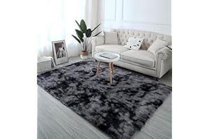 linyingdian Tappeto Peloso Morbido e Antiscivolo da Sala da Pranzo e da Camera da Letto Tappeto sfumato (Grigio Scuro, 80×120cm)