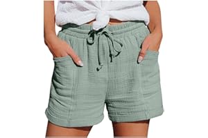 ‎BRISKORRY Damen Shorts Sommer Mode Lässige Hose mit hoher Taille Gerades Bein Sport Lässige Lockere Shorts mit Kordelzug Kurze Hose mit Taschen Gummiband Freizeit Shorts Elastische Stoffhose