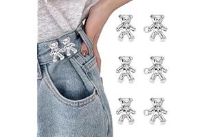 BEEJOY Jean Waist Tightener Clips, 3 Pairs Adjustable Bear Buttons Pins Sets for Pants, Cute Trousers Waist Tightener Detachable Waistband Buckle for Tightening Pants and Skirts
