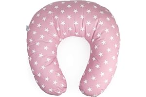 PAMBABY Cuscino Allattamento & Gravidanza Neonato Mamma in Cotone sfoderabile con Zip | Stella Rosa | Made in Italy