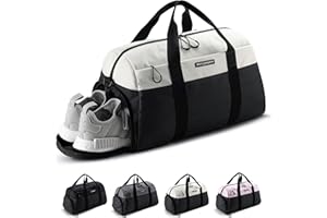 Fitgriff® Sporttasche & Reisetasche V2 für Damen und Herren - mit Schuhfach & Nassfach - Tasche für Sport, Fitness, Reisen - Trainingstasche, Gym Bag (Black/Creme White, Medium)