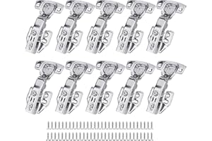 10 PCS Cupboard Hinges, Honeueuen Cabinet Hinges, Stainless Steel Hydraulic Kitchen Units Door Hinges with Screws, Full Overlay Mute Bedroom Wardrobe Door Hinges for Bathroom Bedroom Dining Room