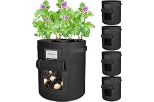 HMIL-U Plant Grow Bags,5 Pack 15 Gallon Plant Grow Bags for Vegetables, Breathable Potatoes Growing Bags with Handle, Thickened Large Non-woven Fabric Plant Growing Bags for Vegetables/Fruits/Flowers (Black)