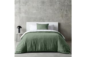 Dreamzie Funda Nordica Cama 90 - Juego 2 Piezas (1 Funda 135x200 cm + 1 Almohada 80x80 cm) - Algodón Efecto Lino Lavado - Cremallera Oculta - Oeko-Tex - Color Verde