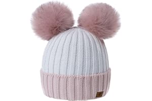 MFAZ Morefaz Ltd Girls Winter Beanie Hat Knitted Hats Kids Girl with Large Double Pom Pom Ski
