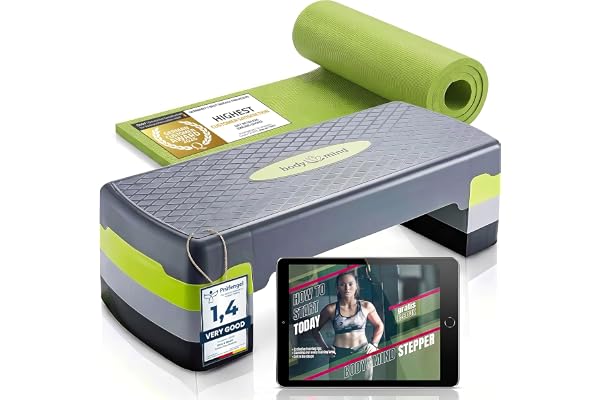 Body & Mind® Aerobic Stepper Step Bench med gratis halkskyddsmatta & exklusiv tränings-e-bok