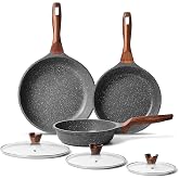RIOVARM Nonstick Frying Pan Set with Lids Induction Pan Set with Heat Resistant Handle Granite PFOA Free Omelet Pan Marble Co