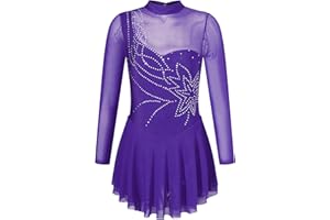 Freebily Kinder Mädchen Eislaufkleid Mesh-Spleiß Eiskunstlauf Kleid Ballettkleid Gymnastik Wettbewerb Kostüm Tanzkleidung Gr.104-176
