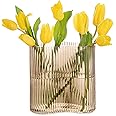 MOLIMAO Footprint Shape Glass Vase Striped Bottle for Home,Office Restaurant Decoration(Brown)